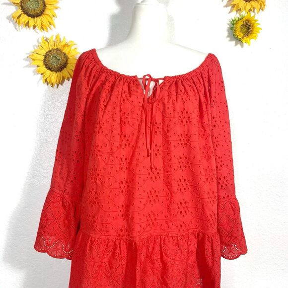 John Mark Red Eyelet Ruffle 3/4 Sleeve Plus Size 2X Blouse Women’s - Picture 2 of 7